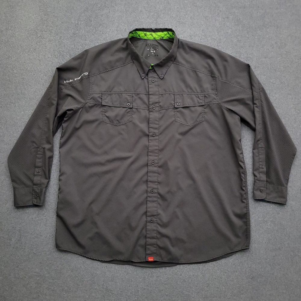 Huk Button Up Shirt Mens 3XL Performance Fishing Camp Hike Gray Next Level